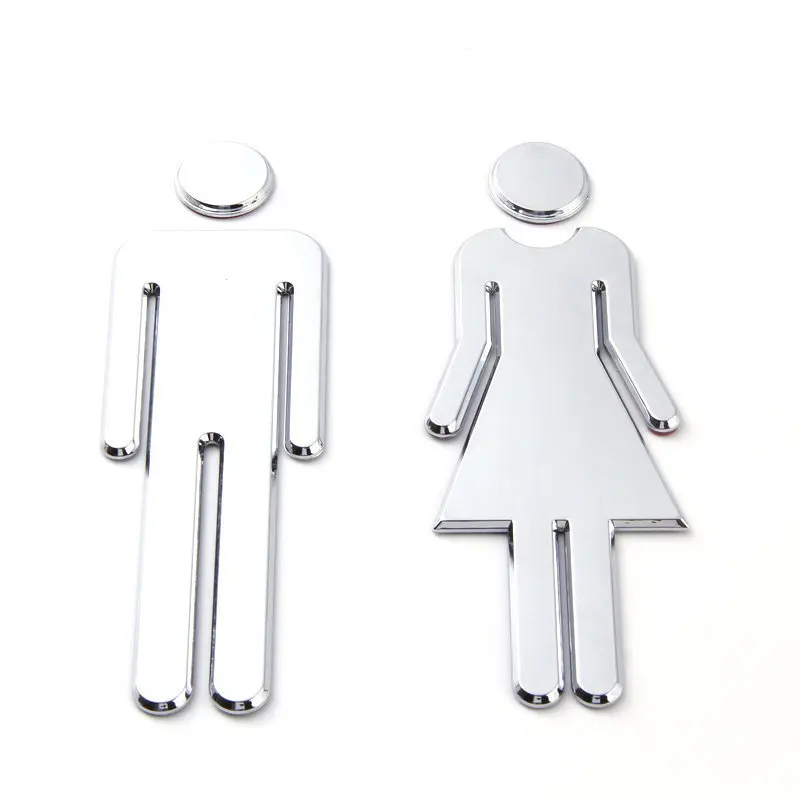 12cm Wc Toilet Sign Warm Tip Men Women Bathroom Silver Door Number for Hotel restaurant street Self-adhesive Wall Sticker Decor