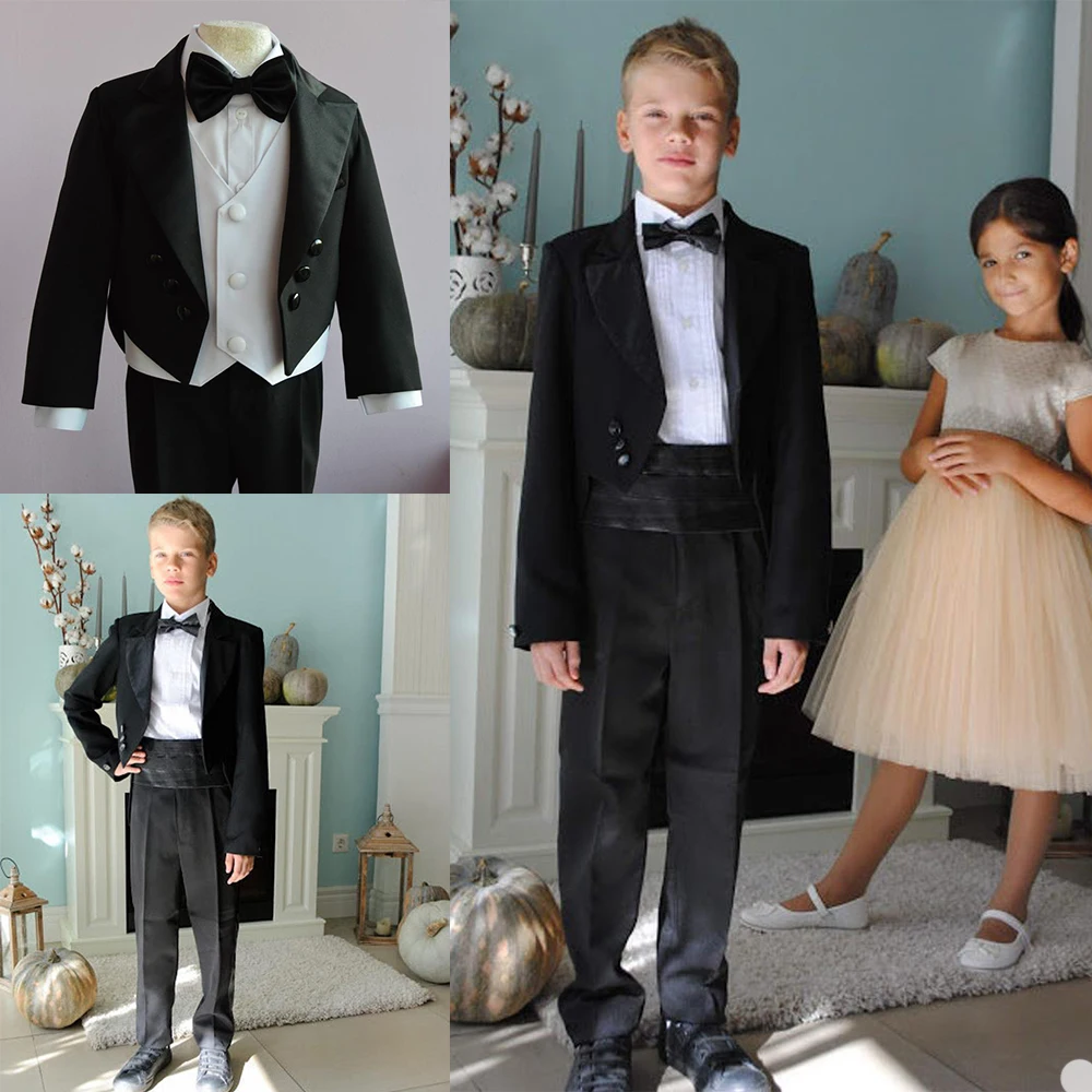 Conjunto formal de 2 peças preto para meninos, vestuário para casamento com lapela entalhada, terno para menino crianças, traje de baile de casamento (jaqueta + calça)