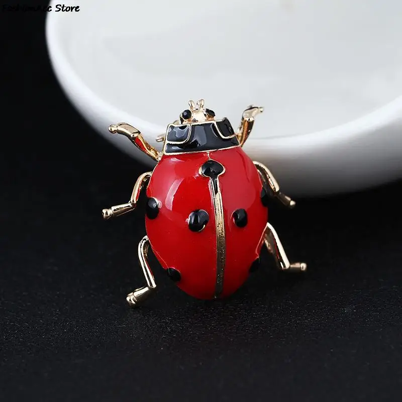 1pc Small Full Red Crystals Ladybug Brooches Handmade Oil Insect Brooch Fashion Animal Rhinestone Scarf Corsage Accessories Pin