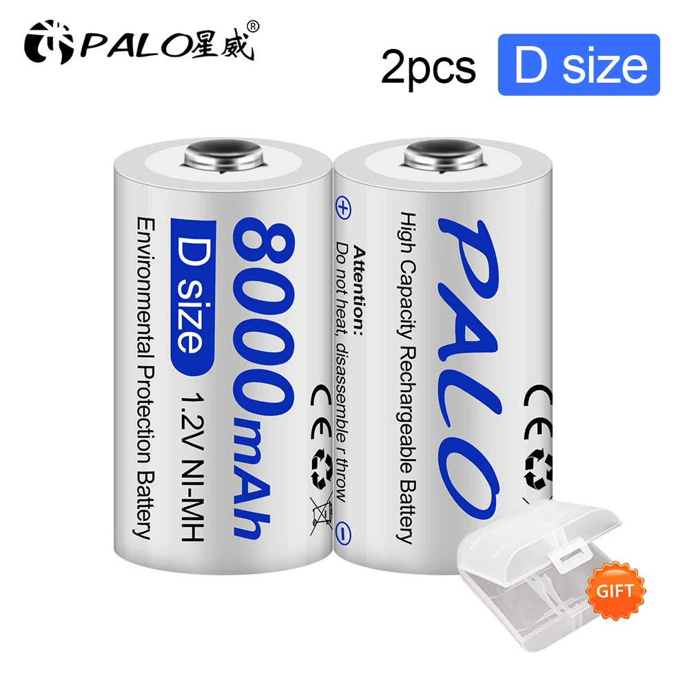 PALO 1.2V D Kích Thước 8000MAh R20 Pin Sạc NIMH D Cell Pin Pin Dành Cho Đồ Chơi, Vô Tuyến micro, Gas
