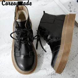 Careaymade-stivali da donna autunno inverno Retro college stivaletti lace up muffin scarpe da donna stivali casual stivali nudi caldi