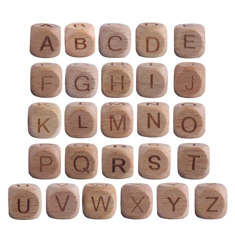 10pcs 12mm Natural Wooden alphabet Beads Square English Letter Spacer Beads For Jewelry DIY Accessories Making