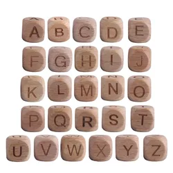 10pcs 12mm Natural Wooden alphabet Beads Square English Letter  Spacer Beads For Jewelry DIY Accessories Making