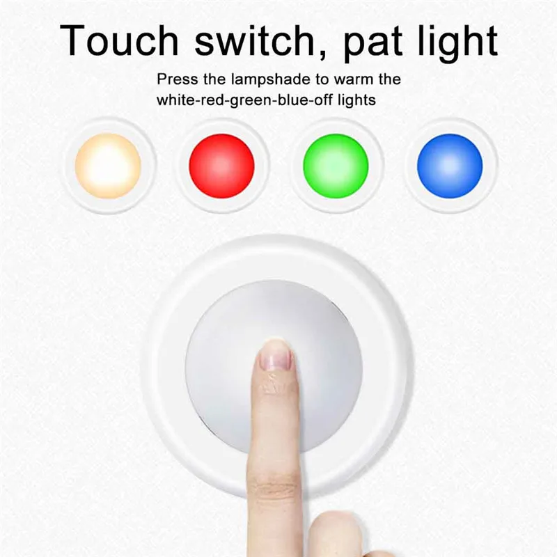 Dimmable RGB LED Lights Kitchen Lamp Touch Sensor Wardrobe/Closet/Cabinet Night Light Puck Light with Remote Controller 16 Color