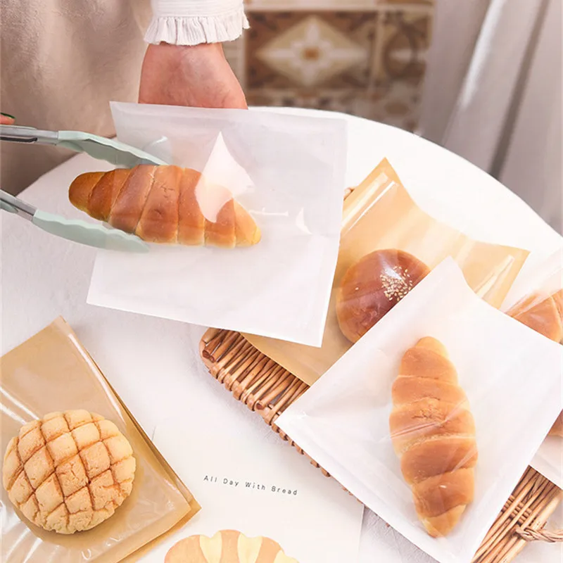 100 Stück Einweg-Snackverpackungen aus Kraftpapier, fettdichte Verpackungsbeutel für Sandwiches, Brot, Donuts – Detail 1