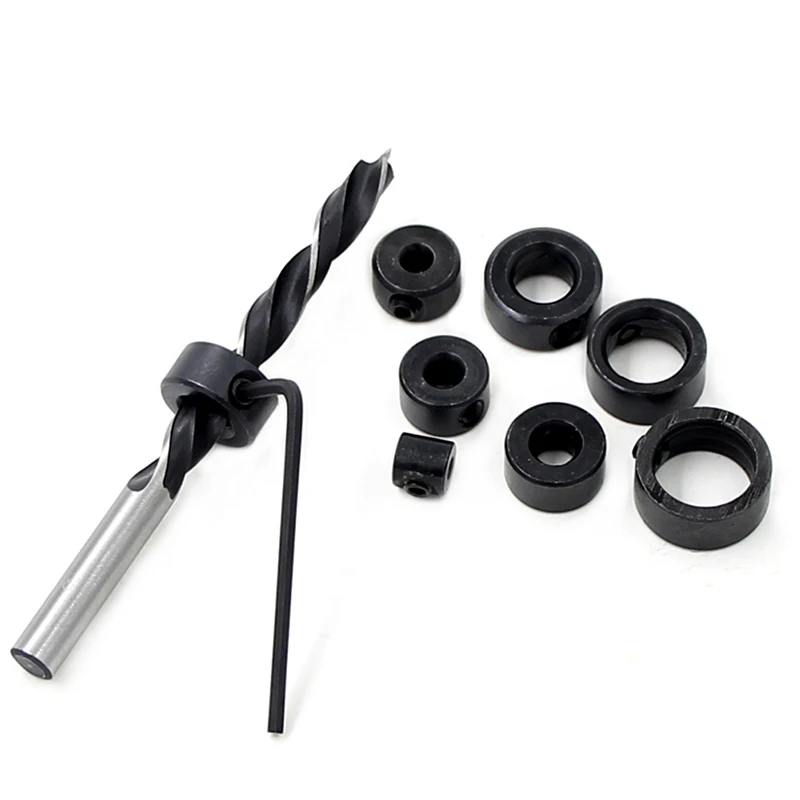 Localizador de brocas para carpintería, anillo de límite para carpintería, 9 piezas de 3-16 Mm, broca de tope de profundidad, broca de madera fija