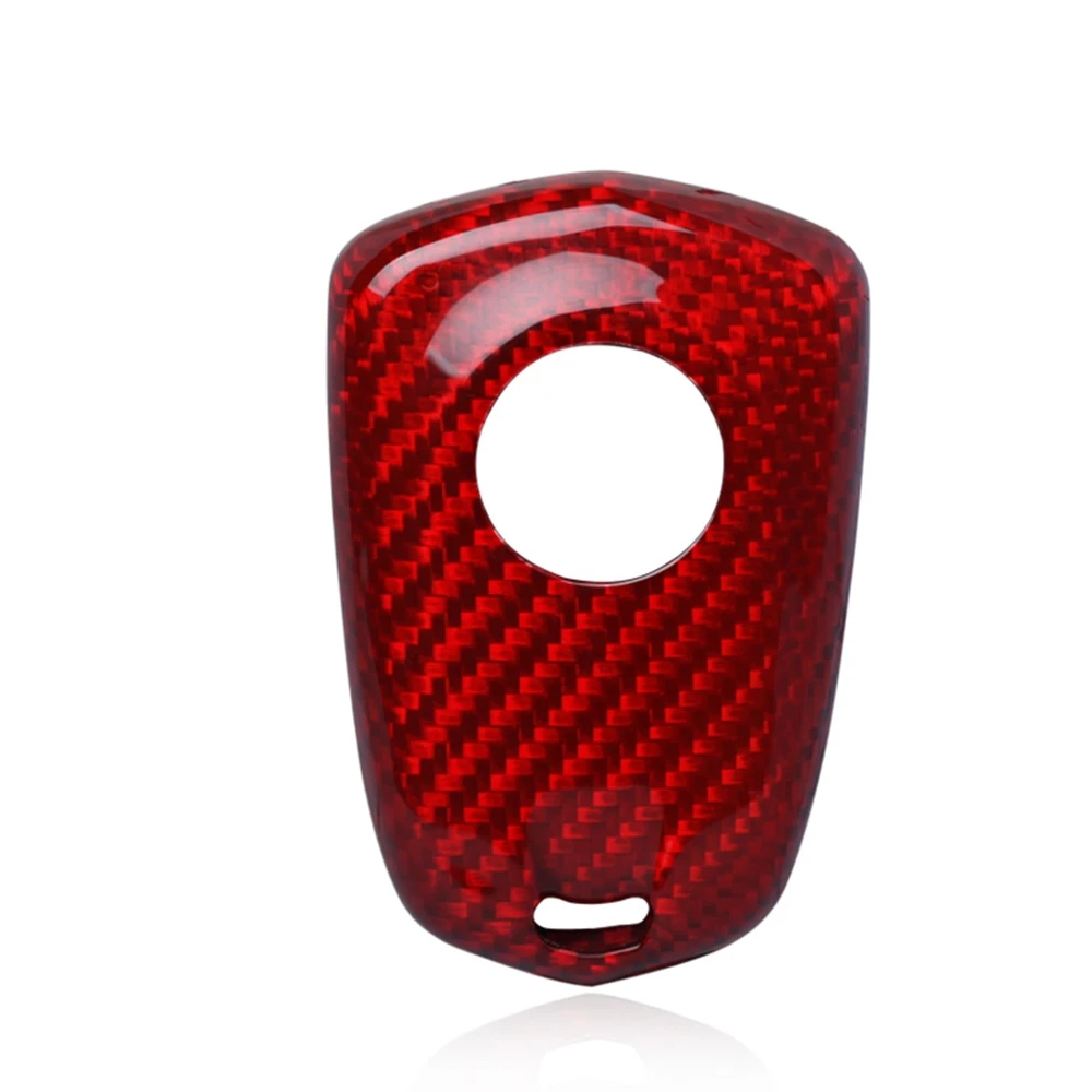 For Cadillac CTS ATS V Auto Remote Smart Key Fob Cover Trim Car Keychain Cap Shell Red Luxury Rear Carbon Fiber Snap On Case Kit