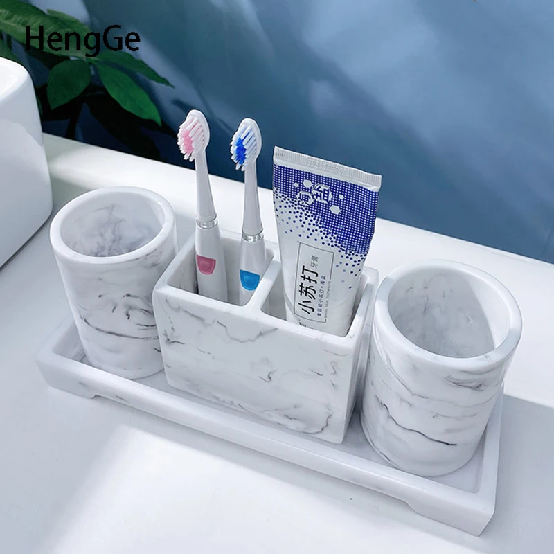 Marbling bathroom decoration accessories Northern Europe Fashion  Toothbrush Holder Mouth Cup Home Wash Suit Bathroom Supplies