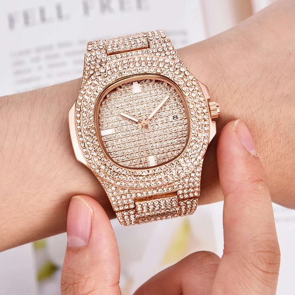 Alliceonyou Quartz Horloges Iced Out Micro Pave Zirconia Hip Hop Punk Stijl Rvs Heren Horloges