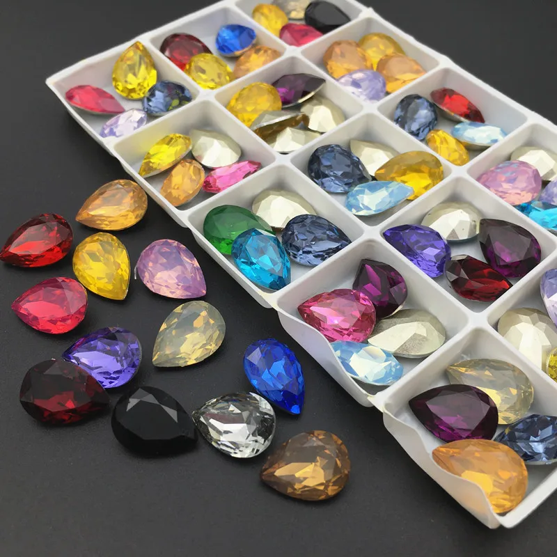 High Quality 10x14mm 13x18mm Water Drop K9 Colors Resin Rhinestone Droplet Use For Clothes Diy Accessories