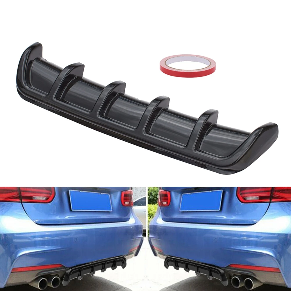 65cm Universal Rear Bumper Shark 5 Fin Curved Bumper Lip Diffuser Spoiler Decor Gloss Black and Carbon Fiber Car-Styling