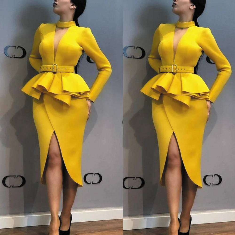 Vestido De noche De sirena amarillo SuperKimJo Abiti Da Cerimonia, elegante, corto, Formal, De fiesta, 2021