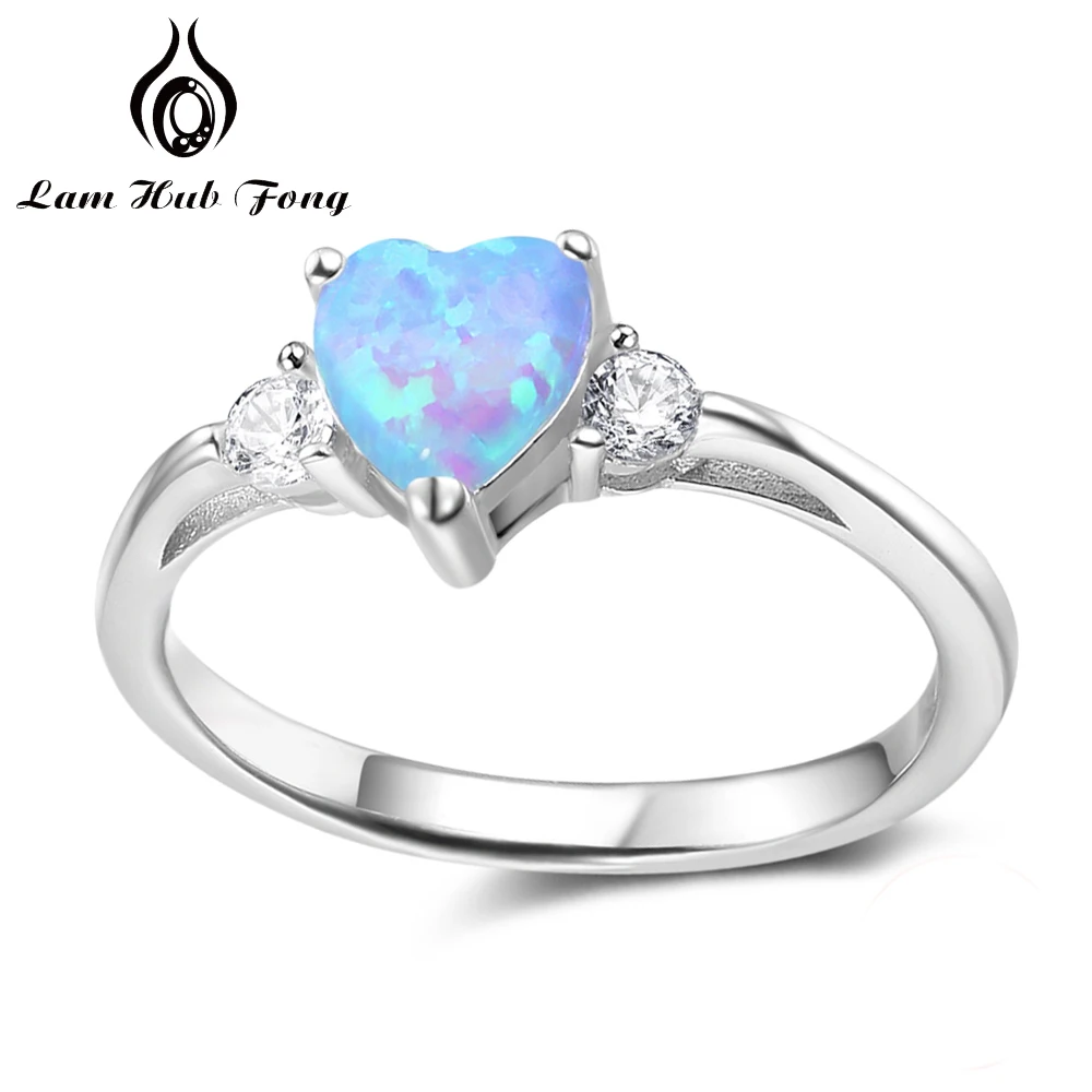 Silver Color Heart Rings Blue Opal Ring CZ Finger Ring with Cubic Zirconia Engagement Wedding Gift Fashion Jewelry for Women