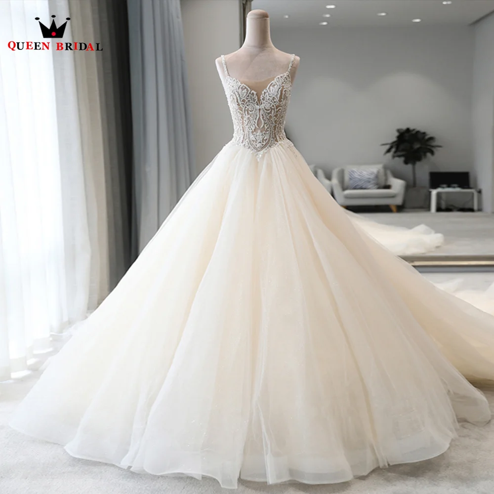 Ball Gown Puffy Wedding Dresses Tulle Crystal Beaded  Elegant Formal Plus Size Women Bride Gowns Custom Size SK54