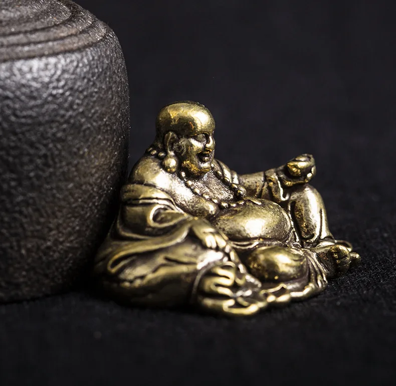 Antique Handmade Brass Buddha statue Maitreya figure DIY craft desktop ornament Miniature Fitting table decoration a1196