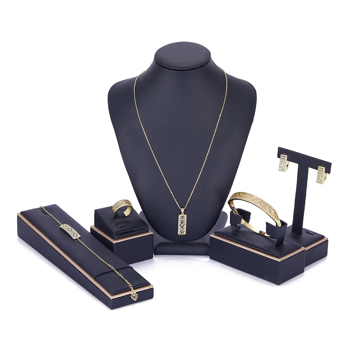 2021 May jewelry set gold color necklace earrings Ring for women brida jewelry set Morocco gold color jewelry set