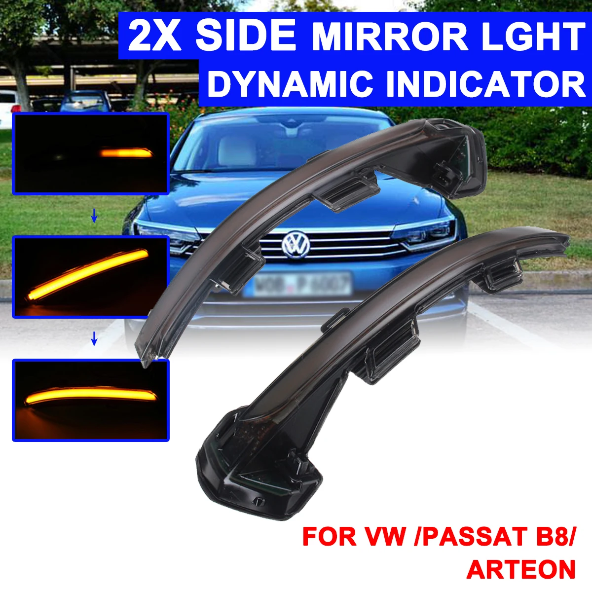 for VW for Volkswagen Passat B8 2015-2018 1 Pair Led Car Daytime Fog Day Running Light Rearview Mirror Dynamic Strobe Turn Strip