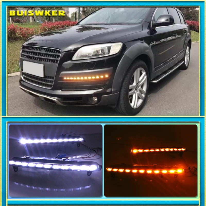 

2Pcs For Audi Q7 2006 2007 2008 2009 LED DRL Daytime Running Lights Daylight Fog light with yellow turn Signal