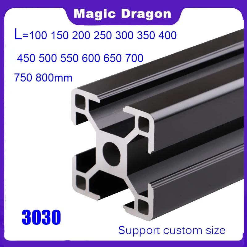 1PC BLACK 3030 European Standard Anodized aluminium profile Extrusion 100mm-1000mm Length Linear Rail for CNC 3D Printer