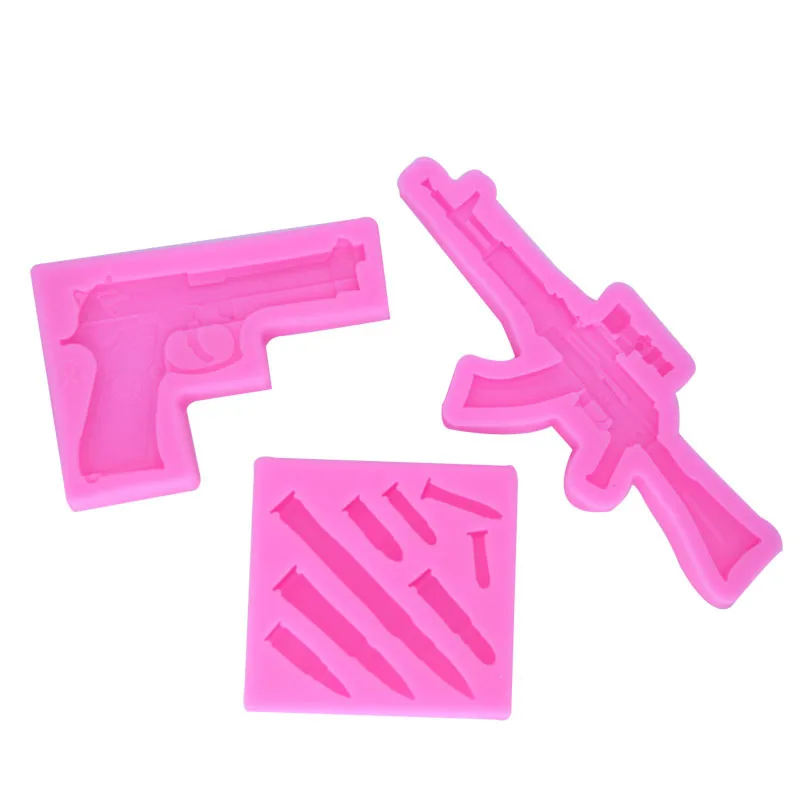 Game Mechanism Gun Bullet Silicone Mould Rifle Biscuit Chocolate Turn Sugar Clay Cake Decoration Mold Baking Accessories