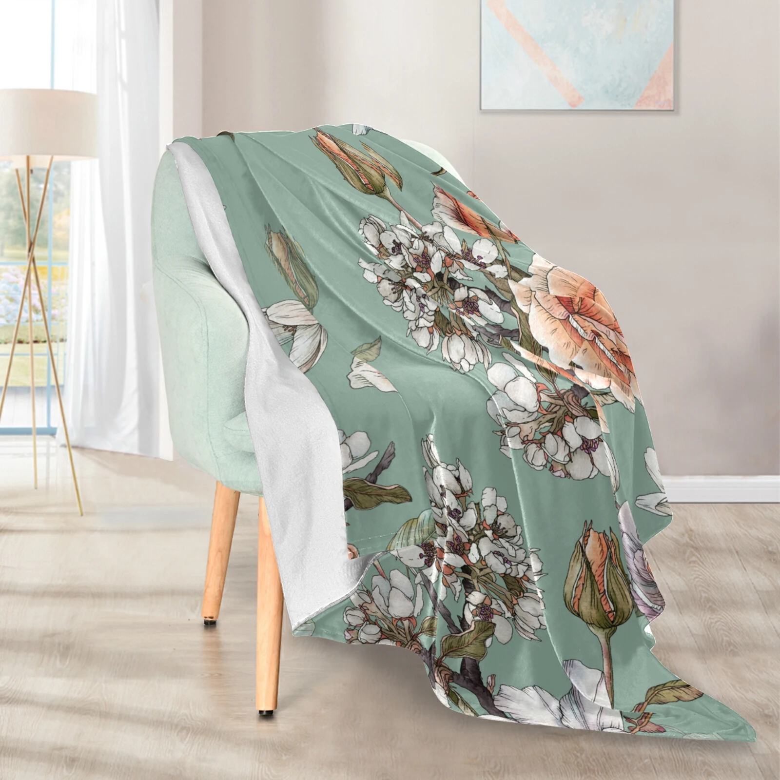 

Luxury Floral Printed Double Sided Fleece Blanket Warm Comfortable Skin-friendly Soft Blanket Sofa Recliner Bed Plush Thin Quilt