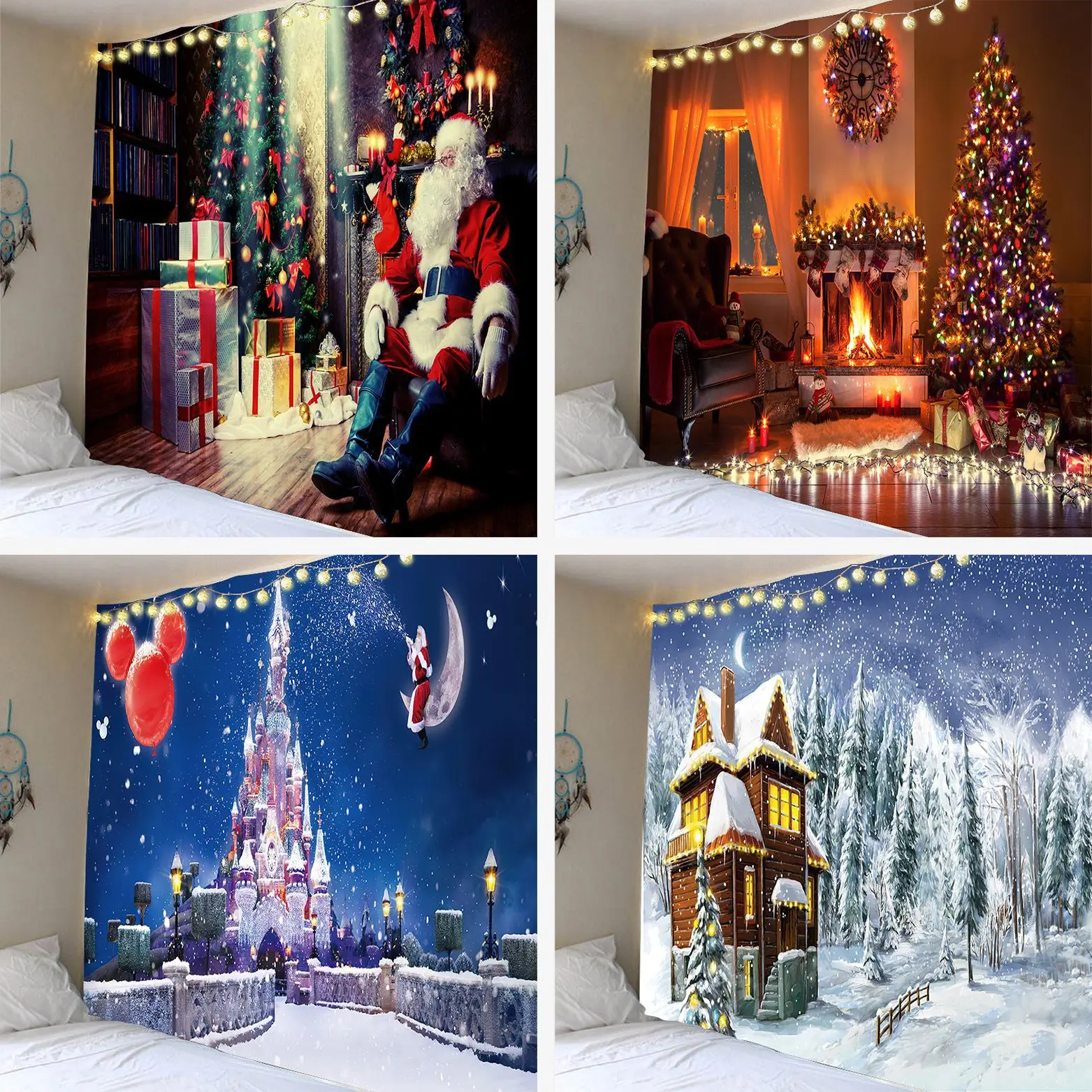 NEW Christmas decoration tapestry polyester brushed printed wall living room decorate mural background cloth tapestry wholesale