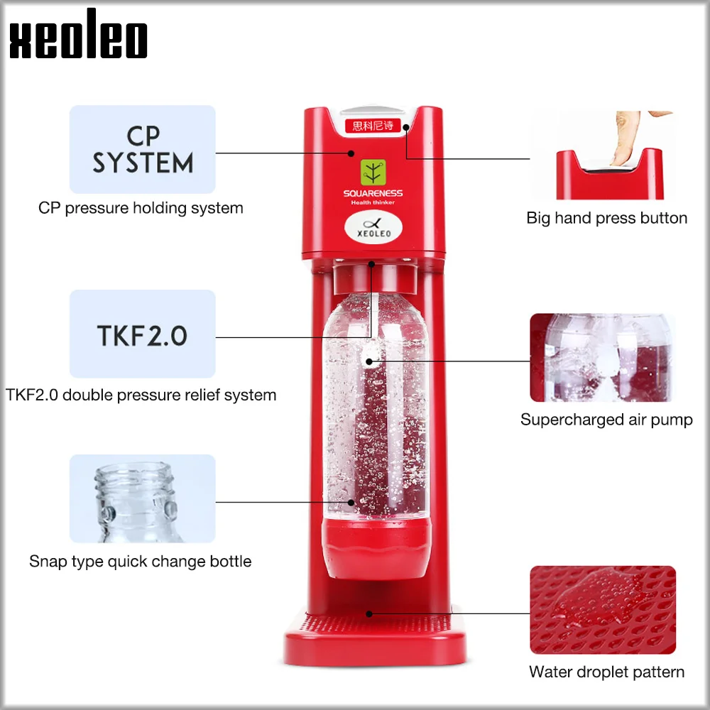 XEOLEO Soda Water machine Soda maker Expert Bubble generator Machine DIY Bubble drink Bubble water maker 1L+1.5L Black/White/Red