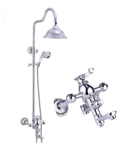 

Vidric Bathroom Shower Set Wall Mounted Shower Faucet Mixer Tap Round Rain Shower Head & Handheld Shower Chrome Finished