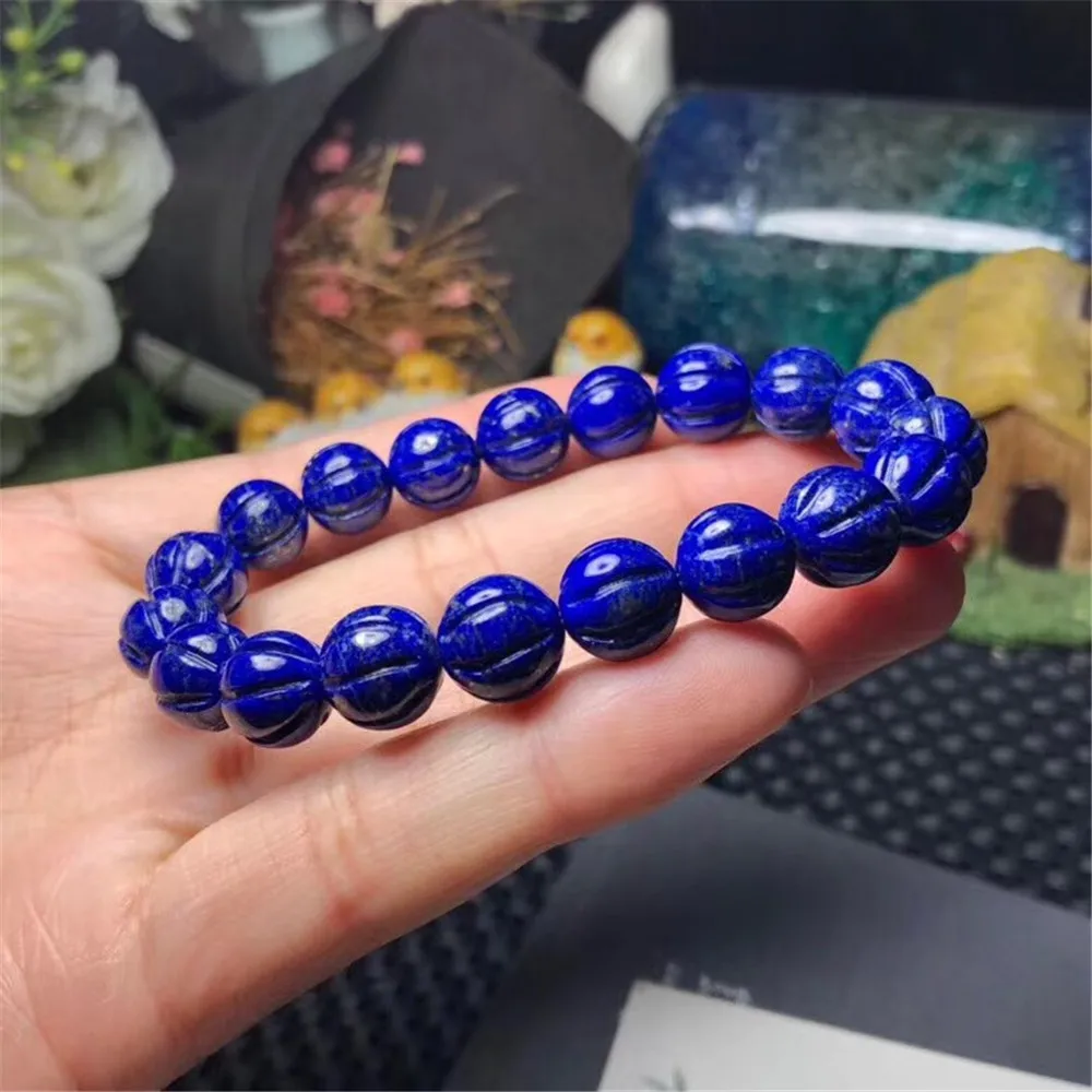 

9mm Top Natural Royal Blue Lapis Lazuli Bracelet For Women Lady Man Crystal Pumpkin Beads Gemstone Crystal Stretch Strand AAAAA