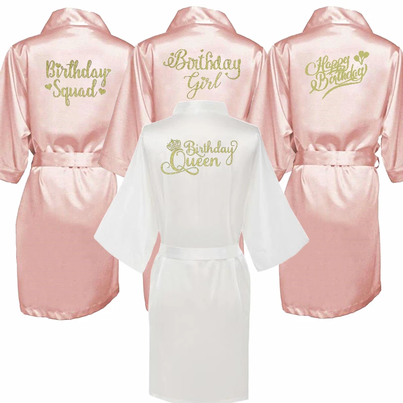 Birthday Girl Squad Kimono Robe Bathrobe Women Silk Birthday Robes Sexy Nightwear Robes Satin Robe Ladies Dressing Gowns