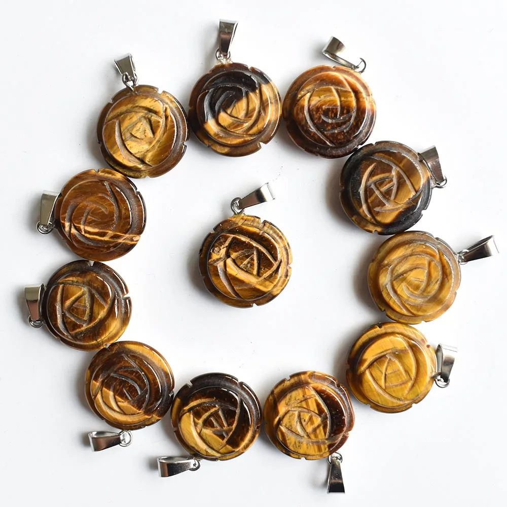 

Wholesale 12pcs/lot fashion hot-selling natural tiger eye stone Rose flower charms pendants for jewelry making free shipping