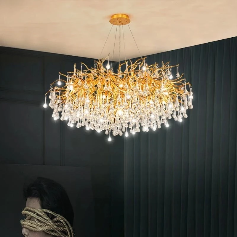 Modern Crystal Chandelier Loft Gold Luster Chandelier for Living Room Villa Indoor Decor Restaurant Nordic Hanging Lamp Lighting