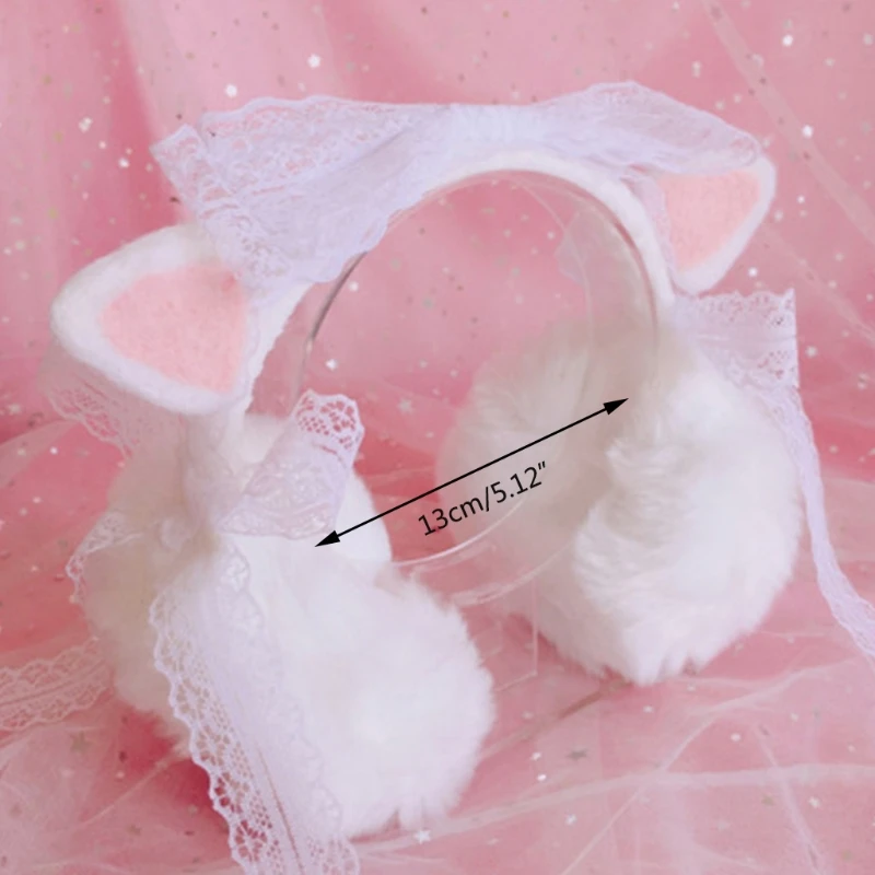 Lolita orejeras de encaje princesa Muff oreja orejera caliente para las mujeres las niñas invierno Faux Fur Navidad regalos para hija