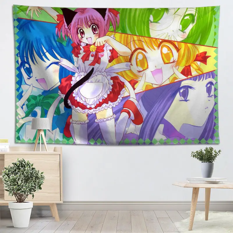 Anime Tokyo Mew Mew Tapestry Wall Hanging Custom Bedroom Living Room Blanket Yoga Beach Towel Tablecloth 0719