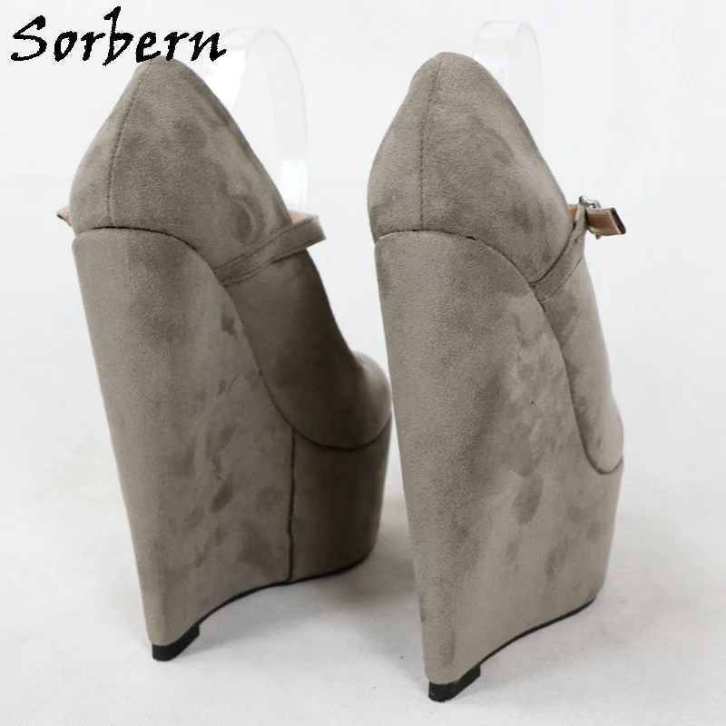 Sorbern Grau Mary Janes Frauen Pumpen Keile Plattform Schuhe Schmale Sohle Super High Heels Kleid Schuhe Runde Zehen Nach Farben