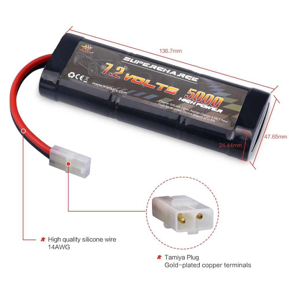 7.2V 5000mAh Ni-MH RC Battery and 7.2V Charger for RC Toys Tank Car Airplane Helicopter Track Boat With Tamiya Connectors