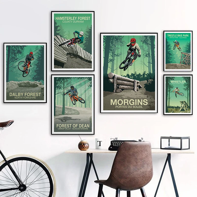 Go Mountain Bike Print Canvas Painting Retro Travel Poster Outdoor Cycling Wall Art Extreme Sport Pictures for Living Room Decor