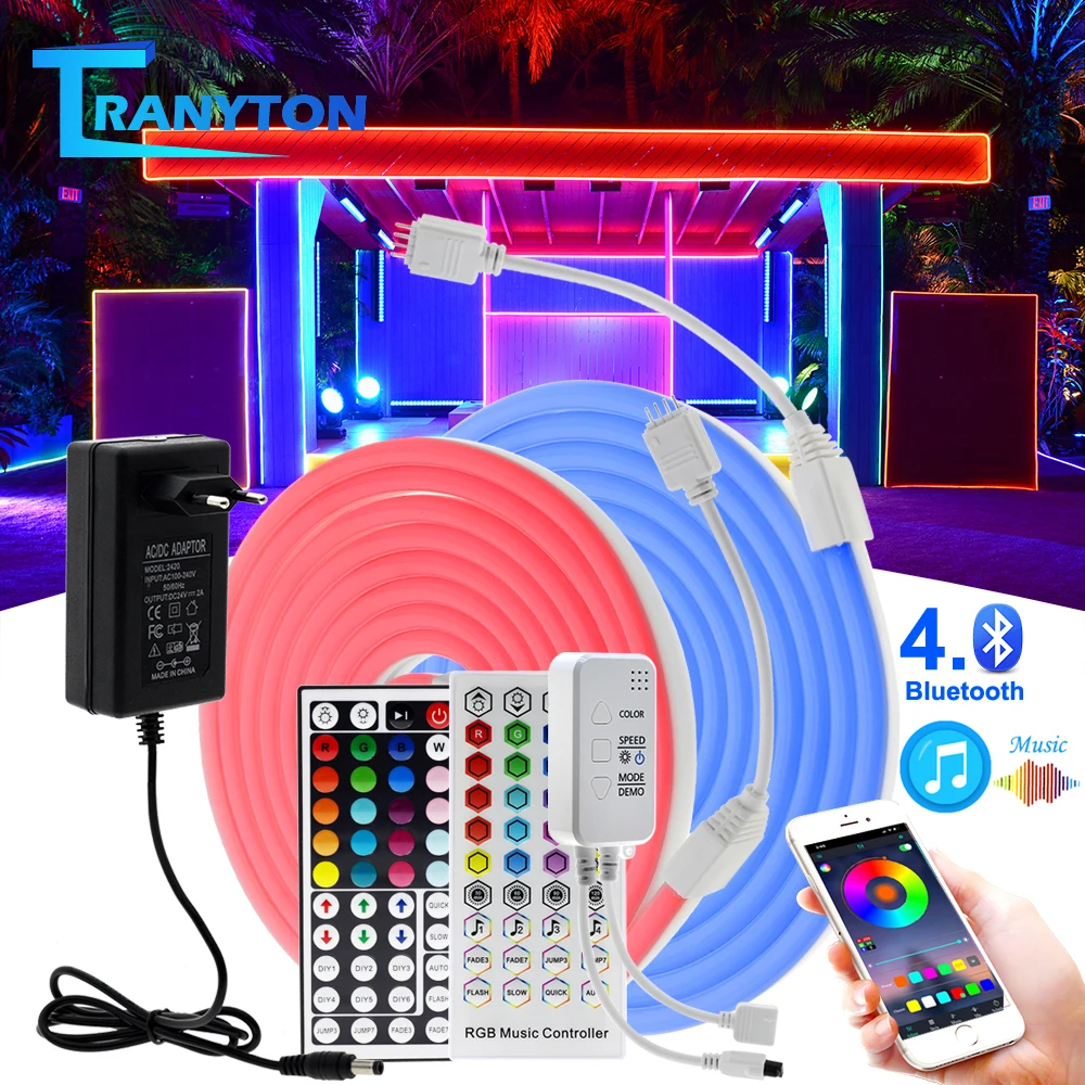 

DC24V RGB Neon Strip IP67 Waterproof DIY Home Decor 2835 Flexibe LED Lamp With 44Key IR Remote/40Key Bluetooth Music Controller