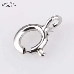 Genuine Real Pure Solid 925 Sterling Silver Round Spring Clasp Buckle With Open Ring Connector 5~10mm Jewelry Making Findings
