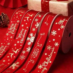 9m/Roll Christmas Ribbon Gift Wrapping Hair Bow Flowers Tree Ruban Decoratif Red Printed Satin Ribbons For Crafts Diy Kerst Lint