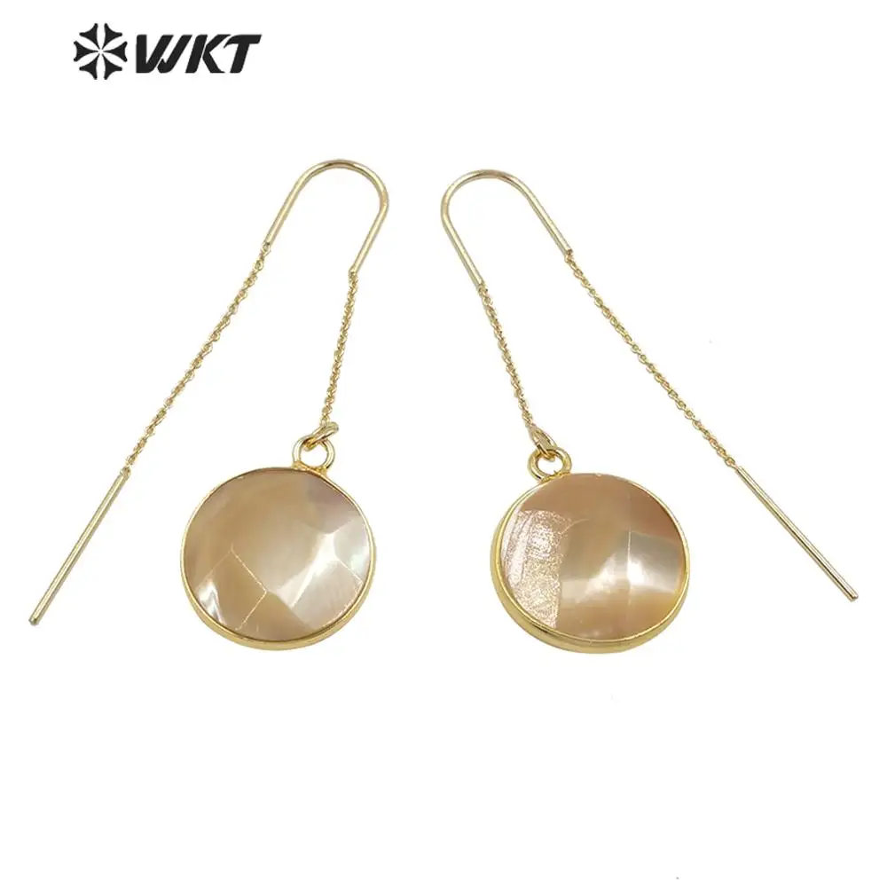 

WT-E600 WKT Natural Shell Earrings Round Shape Earring Gold Electroplated Shell Earrings Vintage Earrings Jewelry Gift For Lady