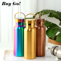 500ml Portable Sports Water Bottle Stainless Steel Straight Drink Bicycle Travel Hiking Leak-Proof School Bottle Lid for Hanging