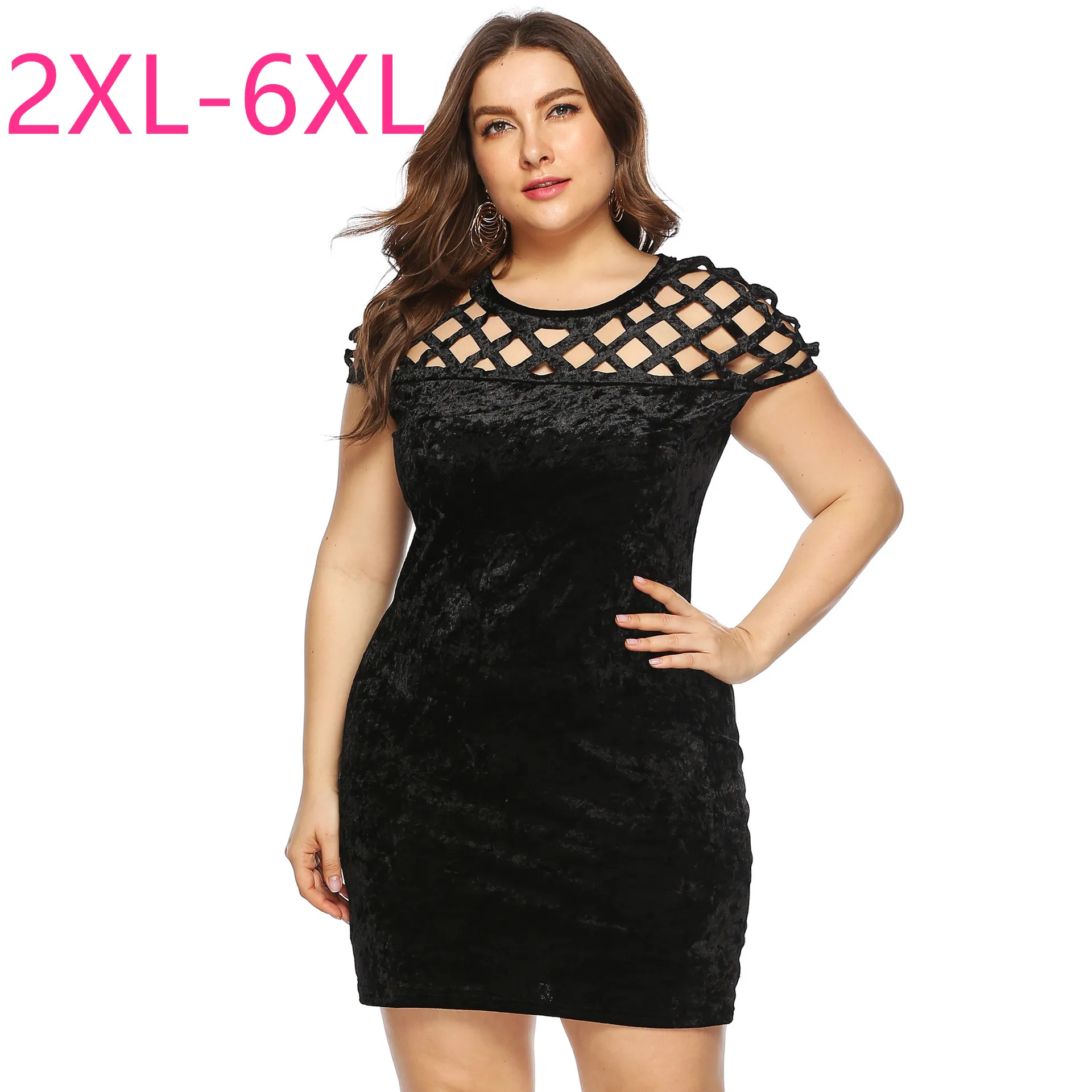 New 2021 summer plus size dresses for women large slim casual sleeveless hollow out black mini dress 3XL 4XL 5XL 6XL