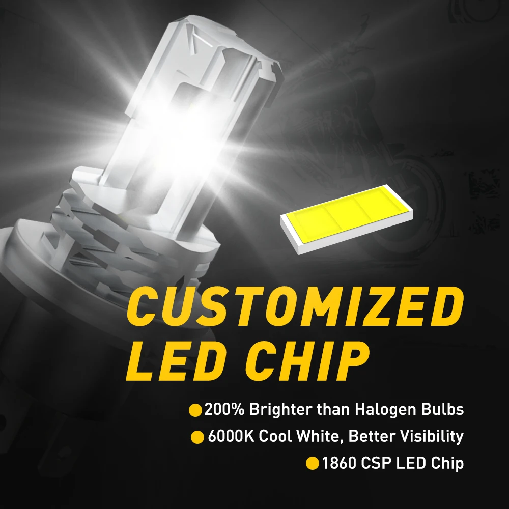 AUXITO H4 HB2 LED Motorcycle Headlamp Bulb CANBUS Lights Hi Lo Beam CSP Chip Motorbike 9003 Mini Lamp Wireless 6000K 1PC