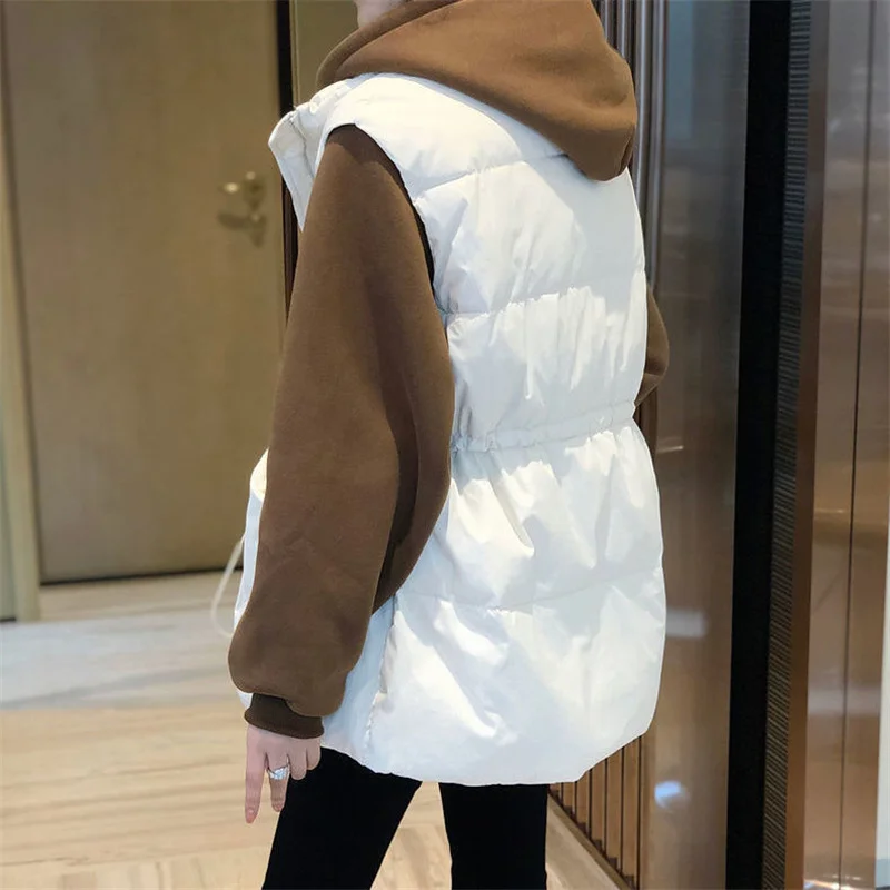 Down Cotton Jacket Fashion Casual Fake Two-Piece Coat Women 2023 Autumn And Winter New Splicing Sweater Hooded Waist Vest M188