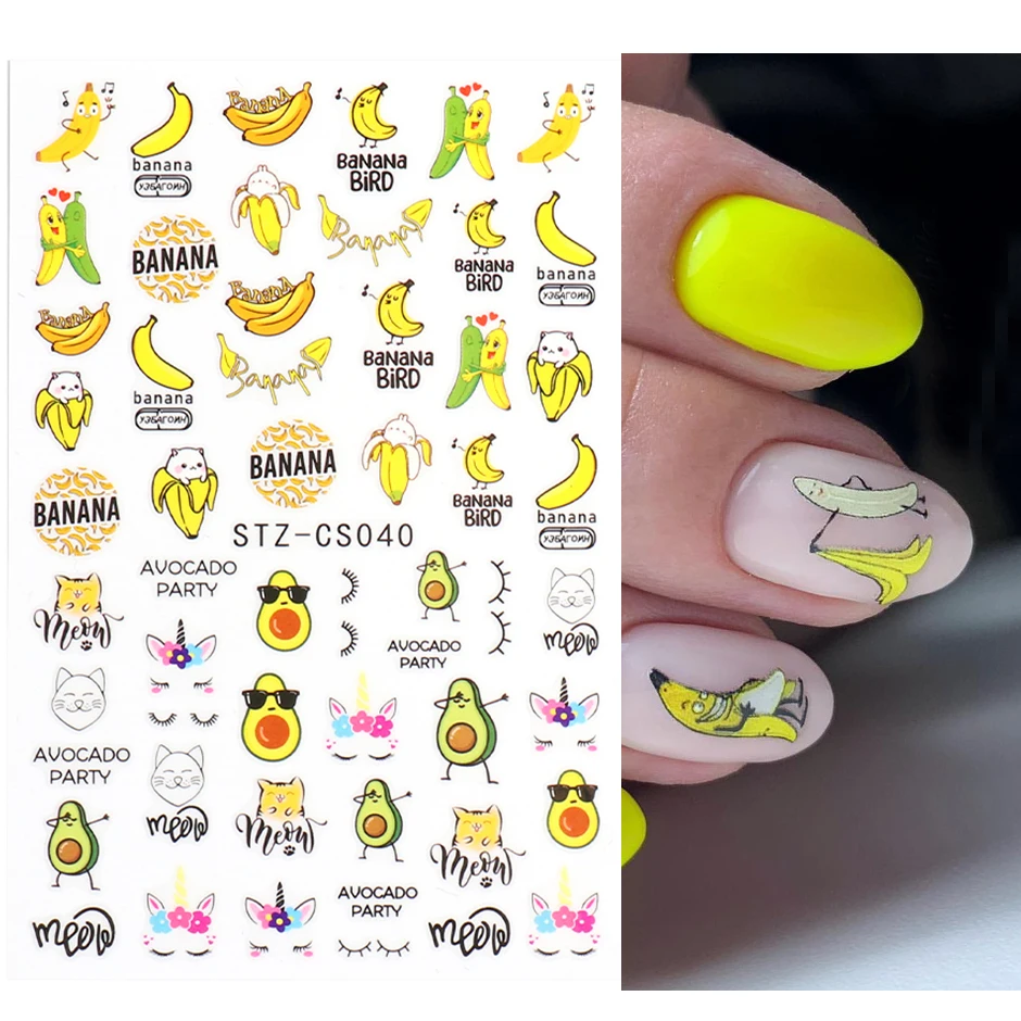 3D Fruit Avocado Stickers for Nails Cute Cartoon Bee Slider Foil Nail Polish Decals Manicure Valentine Decor Anime Tattoo GLF604