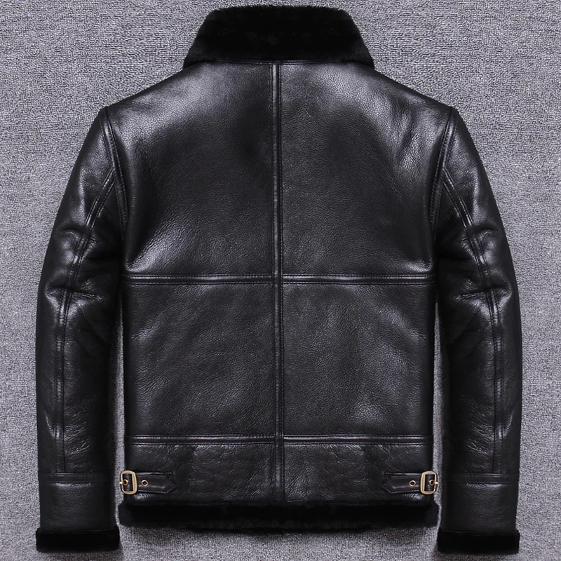 Brand Winter Business Real Leather Jacket Men Fashion Zipper Thick Real Fur Outerwear Short Motorcycle Sheepskin Coat Plus Size