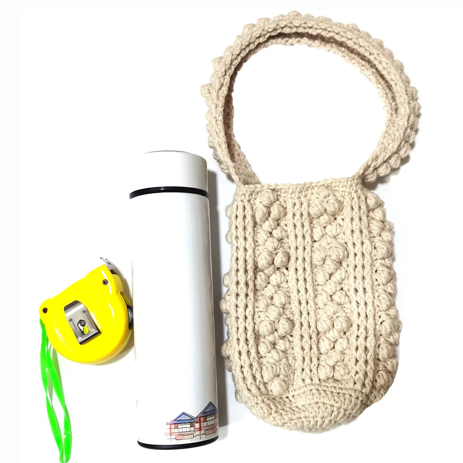 Bomhcs-ニットのボトルのトートバッグ,蝶ネクタイのバケットの財布,ハンドバッグ,手作りのカップバッグ