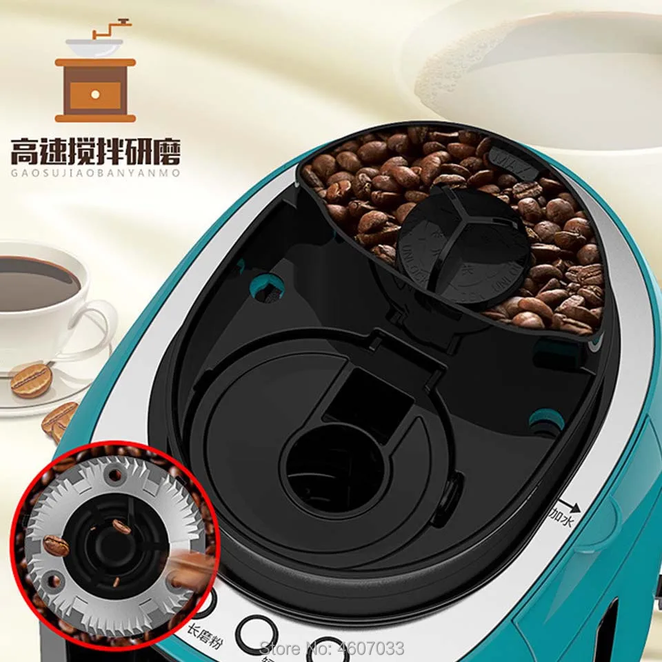 0.6L 220V Automatische Koffie Machines Thuis Kantoor Amerikaanse Elektrische Infuus Koffiezetapparaat Bean Slijpen Filter Voor Bonen En Poeder