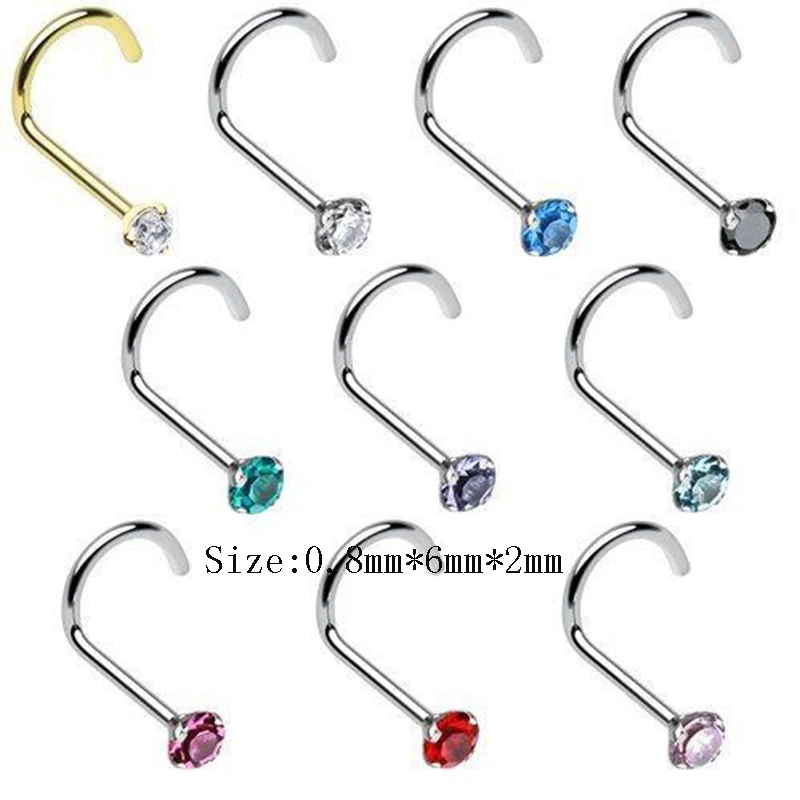Stainless Stee Colorful Stainless Steel Rhinestone Curved Nose Studs Rings Bars Piercing